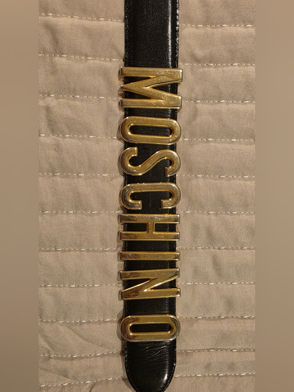 Vintage! Moschino Redwall Black Leather Gold Letter Logo Belt